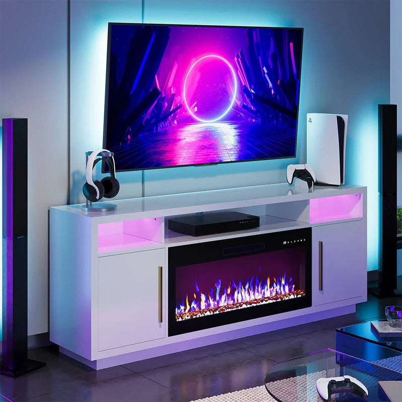 70" Fireplace TV Stand for TVs Up to 75", Storage Cabinet, Media Console Table for Living Room