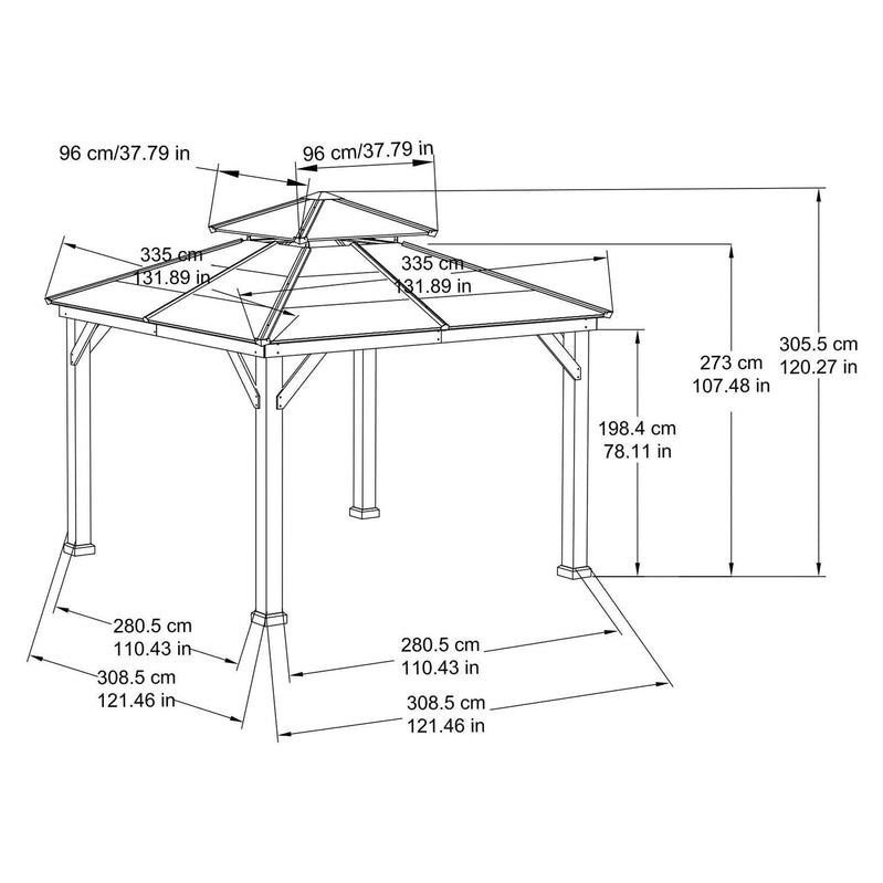 10 ft. x 10 ft. Cedar Framed Gazebo with Steel 2-Tier Hip Roof Hardtop