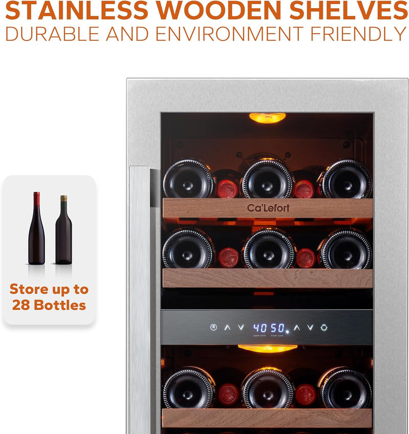 24'' Wine Cooler Refrigerator - 46 Bottle Wine Fridge Dual Zone with Modern Touch Intelligent Digital 40°-65°F Low Noise, Built in or Freestanding Wine Cooler for Home and Kitchen