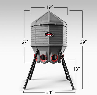 80lb Poultry Feeder, Adjustable Height, UV Stable, Weather Resistant, 8 Ports, Made in USA