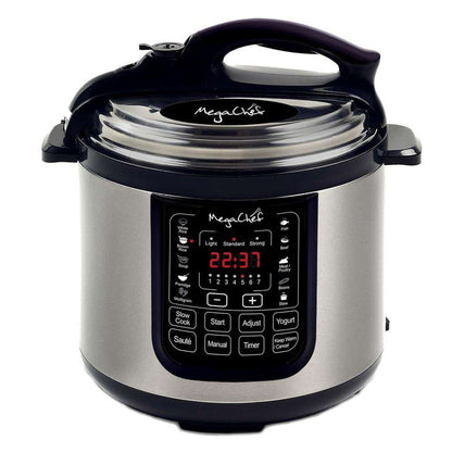 MegaChef 8 Qt Stainless Steel Electric Pressure Cooker with Digital Presets & Slow Cook Function