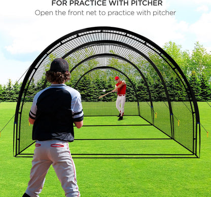 Baseball Batting Cage Net Batting Cages for Backyard Portable Baseball and Softball Batting Cages with Pitching Machine Hole and Detachable Door for Backyard Outdoor Hitting Practice