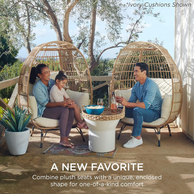 Best Choice Products Wicker Egg Chair, Oversized Indoor Outdoor Lounger for Patio, Backyard, Living Room w/ 4 Cushions, Steel Frame, 440lb Capacity - Ivory