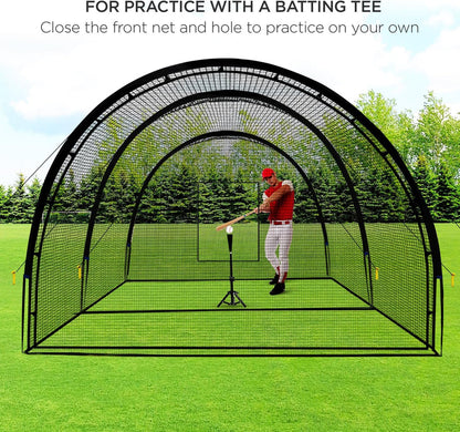 Baseball Batting Cage Net Batting Cages for Backyard Portable Baseball and Softball Batting Cages with Pitching Machine Hole and Detachable Door for Backyard Outdoor Hitting Practice
