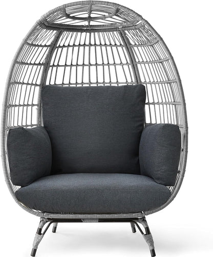 Best Choice Products Wicker Egg Chair, Oversized Indoor Outdoor Lounger for Patio, Backyard, Living Room w/ 4 Cushions, Steel Frame, 440lb Capacity - Ivory
