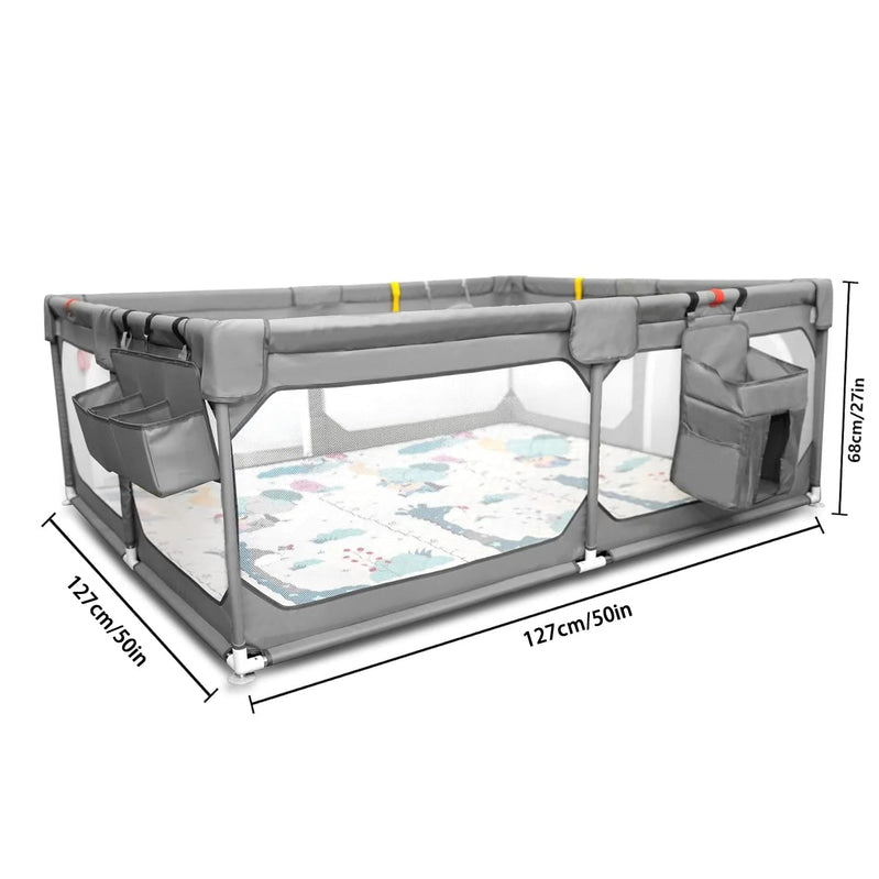 Baby Playpen with Mat 75"*59", Extra Large Playpen for Babies and Toddlers with Storage Bag, BPA-Free, Non-Toxic, Safe No Gaps Playards for Babies, Sturdy Safety Play Yard for Indoor Outdoor Fun, Grey