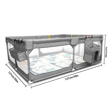 Baby Playpen with Mat 75"*59", Extra Large Playpen for Babies and Toddlers with Storage Bag, BPA-Free, Non-Toxic, Safe No Gaps Playards for Babies, Sturdy Safety Play Yard for Indoor Outdoor Fun, Grey