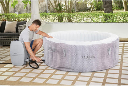 Bestway SaluSpa Fiji AirJet Large Round 2 to 4 Person Inflatable Hot Tub Portable Outdoor Spa with 120 AirJets and EnergySense Cover, Grey