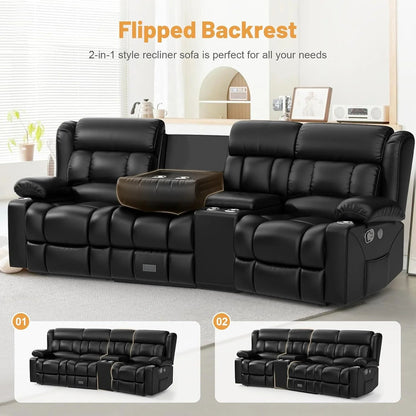 3 Seat Reclining Sofa with Storage Drawer USB Ports & Cup Holders Manual Couch