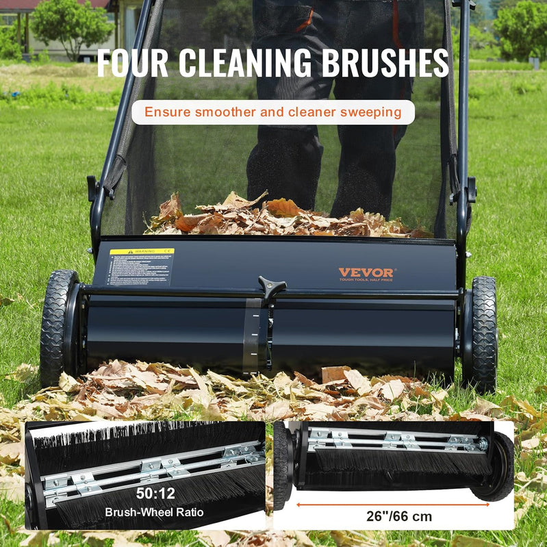 2025 Heavy Duty Steel 26 Inch Collector Push Lawn Sweeper