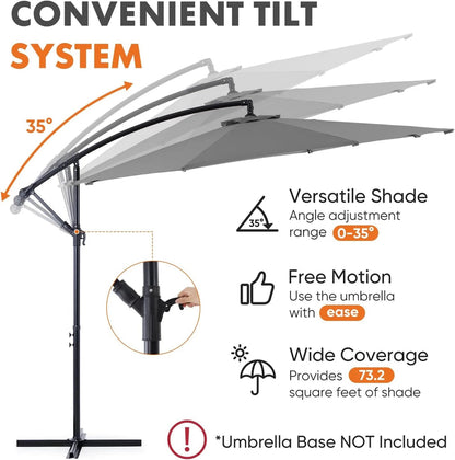 9.8FT Offset Patio Umbrella Hanging Cantilever Umbrella Outdoor Sun Shade with Easy Tilt Adjustment, 8 Ribs, UV Protection for Backyard, Lawn, Garden and Pool, Blue