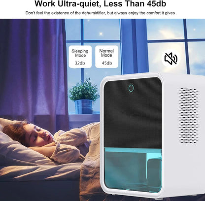 Bedroom Dehumidifier 2.2L Water Tank with Hygrometer RGB LED Light