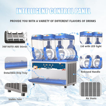 Commercial Slushy Machine - 1000W 30L Tanks Slush Maker Machine 304 Stainless Steel Commercial Margarita Machines Efficient Cooling the Ideal Slushie Maker for Bars Cafes Restaurants