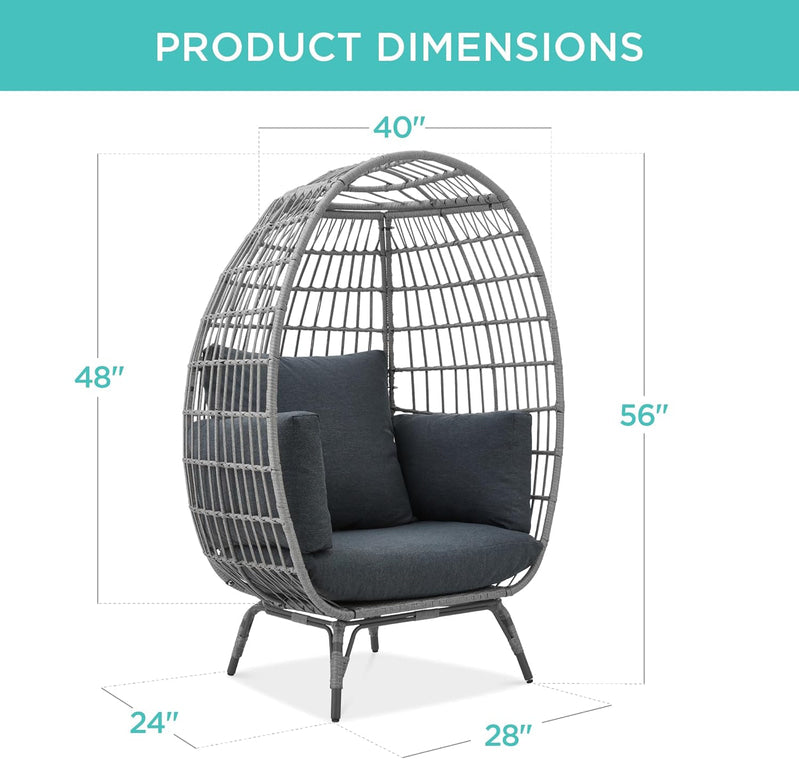Best Choice Products Wicker Egg Chair, Oversized Indoor Outdoor Lounger for Patio, Backyard, Living Room w/ 4 Cushions, Steel Frame, 440lb Capacity - Ivory