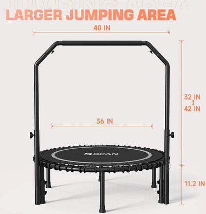 BCAN 450/550 LBS Foldable Mini Trampoline, 40"/48" Fitness Trampoline with Bungees, U Shape Adjustable Foam Handle, Stable & Quiet Exercise Rebounder for Adults Indoor/Outdoor Workout