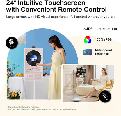 32-Inch Portable TV, 1080P FHD Rolling TV on Wheels with Rotatable Touch Screen, Android 13 OS, 8G RAM+128G Storage, Built-in Battery, Full Swivel Rotation, Voice Remote