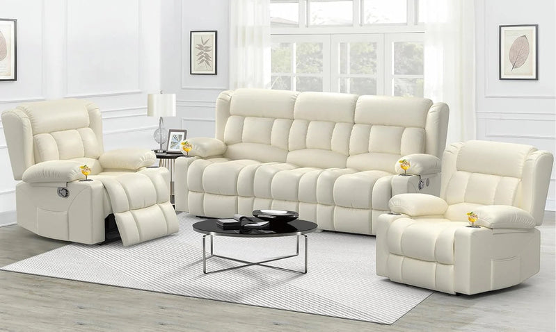 3 Seat Reclining Sofa with Storage Drawer USB Ports & Cup Holders Manual Couch