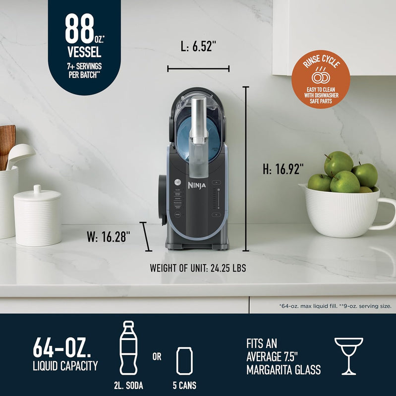 SLUSHi with RapidChill Technology, 88 oz. Frozen Drink & Slushie Machine, 5 Preset Programs, Margaritas, Frappés, and More, Premium Accents, Black, FS301