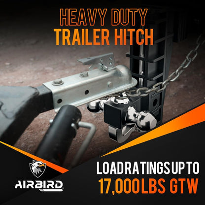 Adjustable Trailer Hitch Fits 2-Inch Receiver, Heavy Duty Tow Hitches (17000 LBS GTW) 6 Inch Drop Truck Hitch Tri-Ball Mount with Hook (1-7/8" x 2" x 2-5/16")