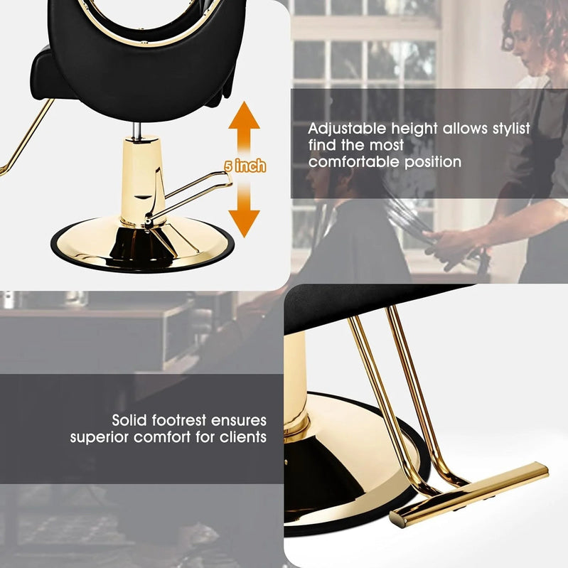 Artist Hand Salon Chair Reclining Barber Chair Oversized Hydraulic Pump Heavy Duty Hair Salon Chair 360 Degree Swivel Hair Chair for Hair Stylist, Beauty Spa Equipment Max Load 400 LBS, Black and Gold
