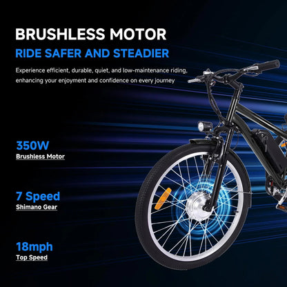 26 Inch Adult 3 Wheel Electric Tricycle with Basket, Fat Tires,7 Speeds,350W Powerful Motor, 36V 10Ah Removable Battery Dark Gray