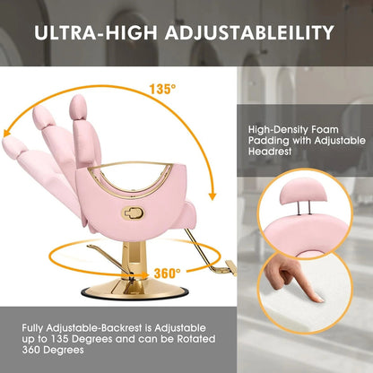 Artist Hand Salon Chair Reclining Barber Chair Oversized Hydraulic Pump Heavy Duty Hair Salon Chair 360 Degree Swivel Hair Chair for Hair Stylist, Beauty Spa Equipment Max Load 400 LBS, Black and Gold
