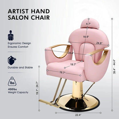 Artist Hand Salon Chair Reclining Barber Chair Oversized Hydraulic Pump Heavy Duty Hair Salon Chair 360 Degree Swivel Hair Chair for Hair Stylist, Beauty Spa Equipment Max Load 400 LBS, Black and Gold