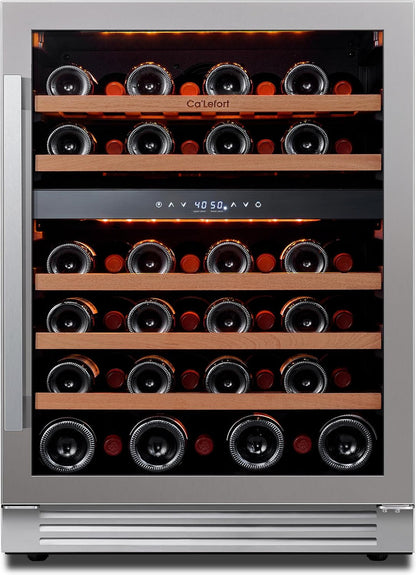 24'' Wine Cooler Refrigerator - 46 Bottle Wine Fridge Dual Zone with Modern Touch Intelligent Digital 40°-65°F Low Noise, Built in or Freestanding Wine Cooler for Home and Kitchen