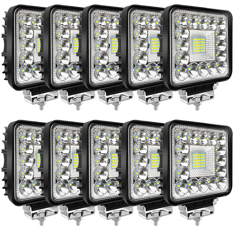 4-inch LED 120W 10000lm 12V 24V Truck ATV UTV RV RZR Boat Pickup Golf Cart Snow blower Square LED Off-road driving workplace Cube Light Pod, 10Pack