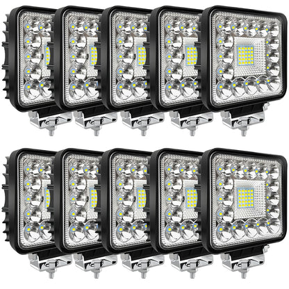 4-inch LED 120W 10000lm 12V 24V Truck ATV UTV RV RZR Boat Pickup Golf Cart Snow blower Square LED Off-road driving workplace Cube Light Pod, 10Pack