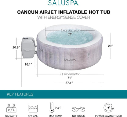 Bestway SaluSpa Fiji AirJet Large Round 2 to 4 Person Inflatable Hot Tub Portable Outdoor Spa with 120 AirJets and EnergySense Cover, Grey
