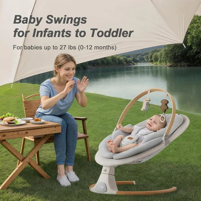 Baby Swings for Infants, Monamii Baby Swing, Bluetooth Infant Swing with Music Speaker, 5 Speeds and Remote Control, Indoor & Outdoor Use