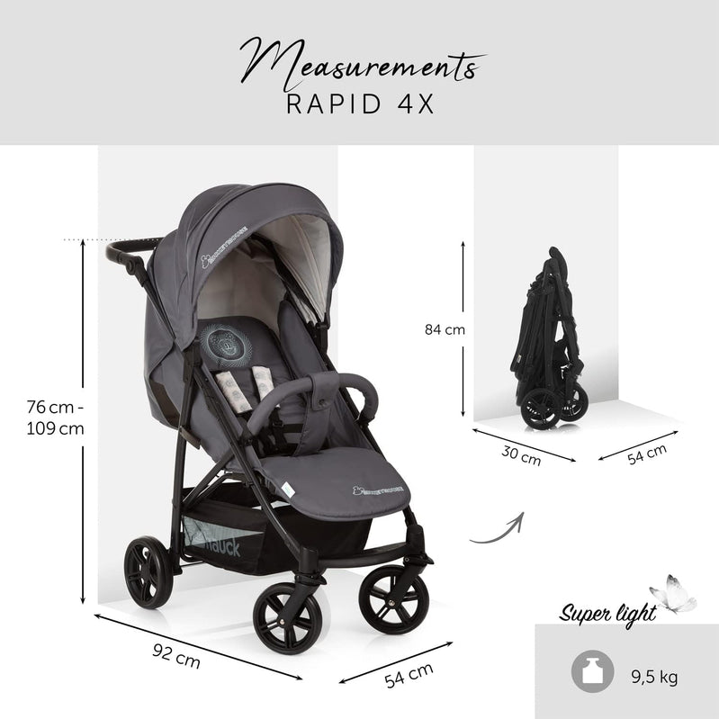 4X Carrito Bebe, desde el Nacimiento hasta 25 kg, Silla de Paseo Ligera, Silla Bebe, Reclinable, Plegable, Compacta, Mickey Mouse Gris