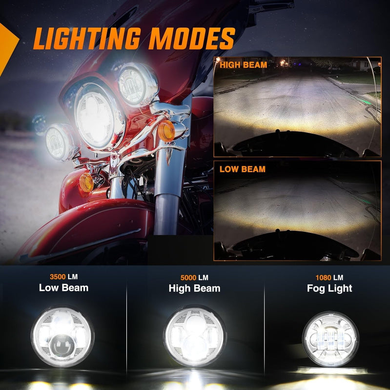 7 "Motorcycle Led Headlights 4.5" Fog Light Assist DOT Kit Compatible with Harley-Davidson Elektra Street Glide Fat Boy Road King Heritage Softtail CVO,