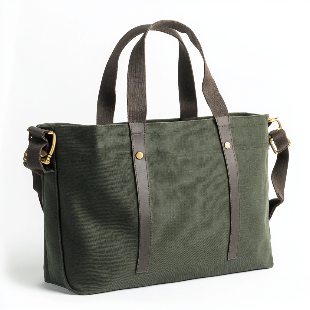 Brenfo 16oz Heavy Canvas Tote Bag with Adjustable Strap - Large Capacity Laptop Bag - Reinforced Workwear Utility Tote for Commuting & Travel - Forest Green