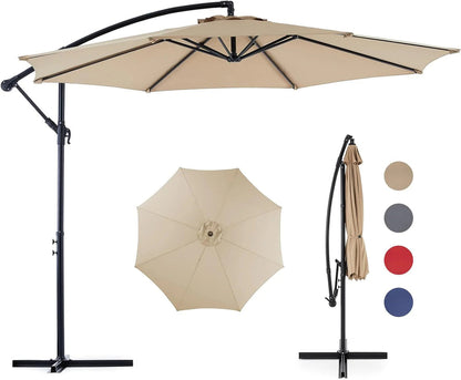 9.8FT Offset Patio Umbrella Hanging Cantilever Umbrella Outdoor Sun Shade with Easy Tilt Adjustment, 8 Ribs, UV Protection for Backyard, Lawn, Garden and Pool, Blue