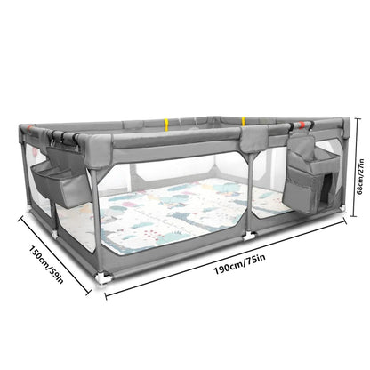 Baby Playpen with Mat 75"*59", Extra Large Playpen for Babies and Toddlers with Storage Bag, BPA-Free, Non-Toxic, Safe No Gaps Playards for Babies, Sturdy Safety Play Yard for Indoor Outdoor Fun, Grey