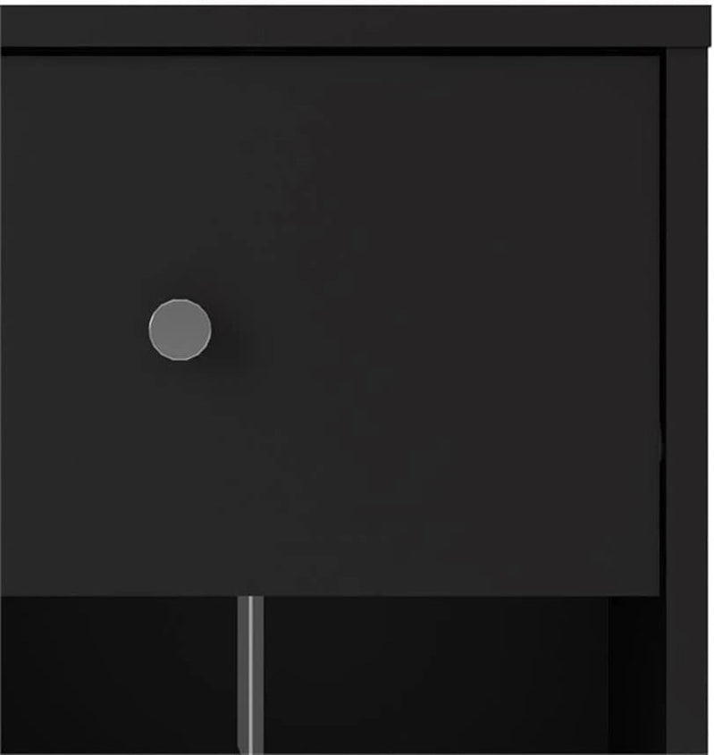 3-Pc Scandinavian Design Engineered Wood Bedroom Furniture Set with 3-Drawer Chest & 6-Drawer Double Dresser & 1-Drawer Nightstand, Pewter Plastic Handles, Smooth Plastic Glides, in Black