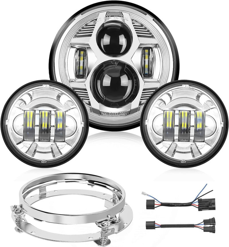 7 "Motorcycle Led Headlights 4.5" Fog Light Assist DOT Kit Compatible with Harley-Davidson Elektra Street Glide Fat Boy Road King Heritage Softtail CVO,