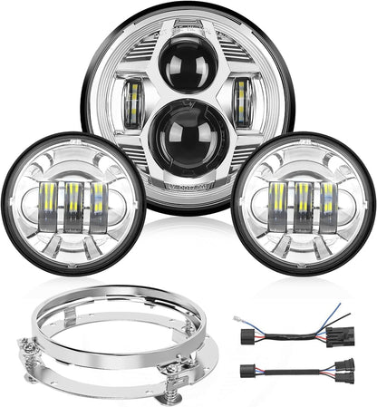 7 "Motorcycle Led Headlights 4.5" Fog Light Assist DOT Kit Compatible with Harley-Davidson Elektra Street Glide Fat Boy Road King Heritage Softtail CVO,