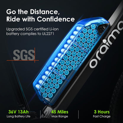 Adult Electric Bike, 350W BAFANG Motor (500W Peak), 4A 3H Fast Charging, 468Wh Li-Ion Battery, 21 Speed Gears, Air Saddle, 45 Miles 20 MPH 26" Mountain Bike Electric Bike, ANSI/CAN/UL2849 Compliant