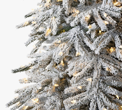 Balsam Hill Tree Classics Flocked Snow Pine Christmas Tree with LED Lights, 6′ or 7.5′, Hinged Branches, PVC/PVE