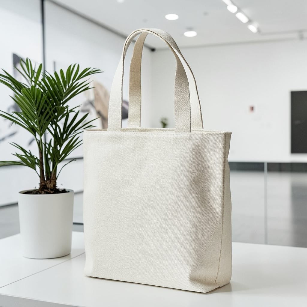 Brenfo Zip-Top Canvas Tote Bag - Secure Minimalist Shoulder Bag for Daily Commute - Water-Resistant Lining & Hidden Pocket - Cream White