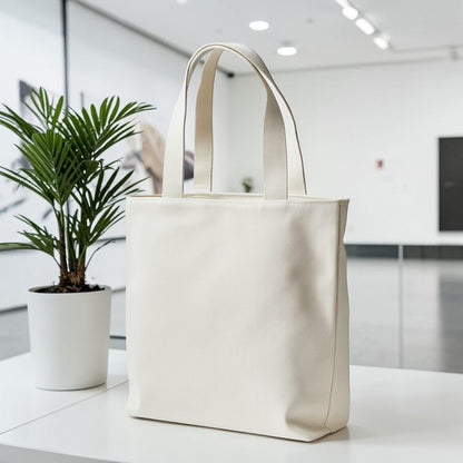 Brenfo Zip-Top Canvas Tote Bag - Secure Minimalist Shoulder Bag for Daily Commute - Water-Resistant Lining & Hidden Pocket - Cream White
