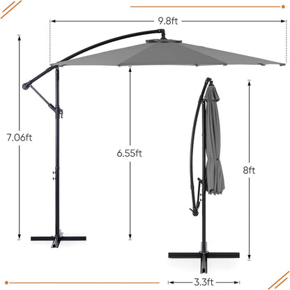 9.8FT Offset Patio Umbrella Hanging Cantilever Umbrella Outdoor Sun Shade with Easy Tilt Adjustment, 8 Ribs, UV Protection for Backyard, Lawn, Garden and Pool, Blue