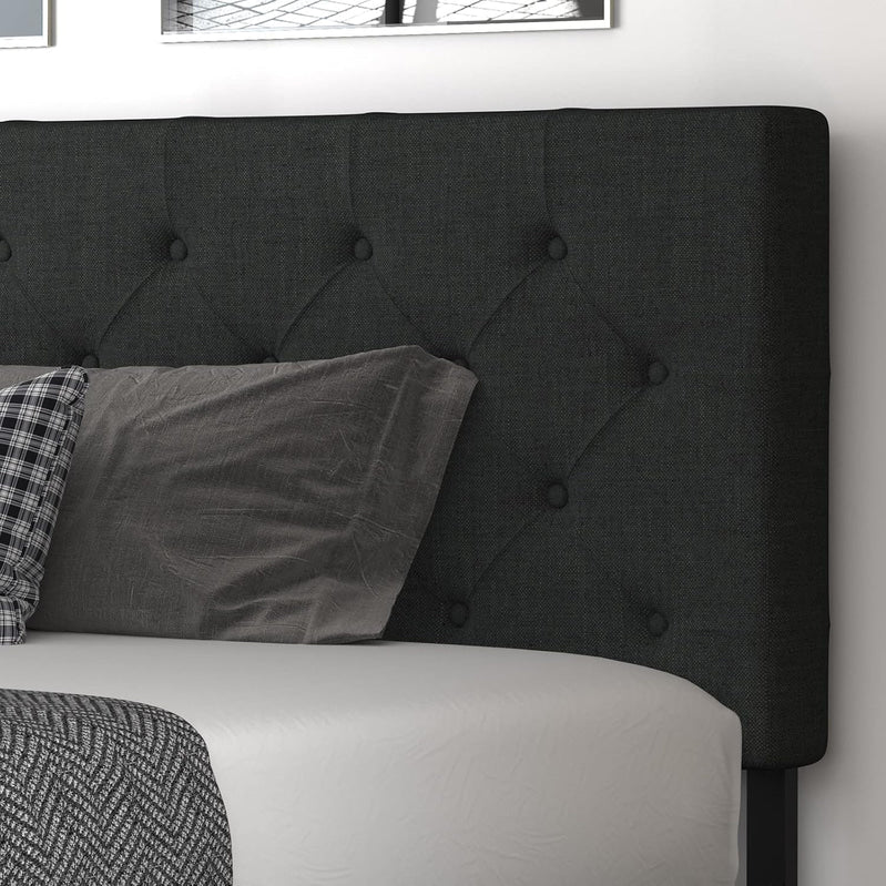 Allewie Upholstered Queen Size Platform Bed Frame with 4 Storage Drawers and Headboard, Square Stitched Button Tufted, Mattress Foundation with Wooden Slats Support, No Box Spring Needed, Light Grey