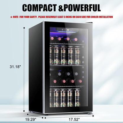 Antarctic Star 36 Bottle Wine Cooler/Cabinet BeverageRefrigerator Small Mini Wine Cellar Beer Soda Bar Fridge Quiet Operation Compressor Adjust Temperature Freestanding Black, 4.4 Cu. ft