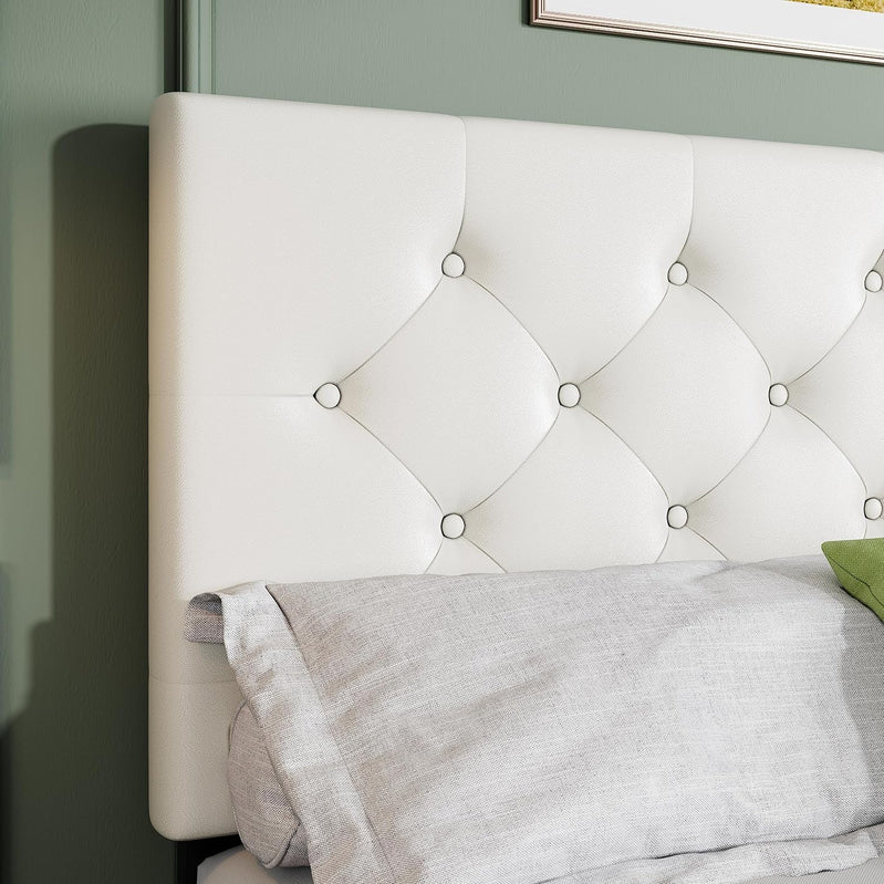 Allewie Upholstered Queen Size Platform Bed Frame with 4 Storage Drawers and Headboard, Square Stitched Button Tufted, Mattress Foundation with Wooden Slats Support, No Box Spring Needed, Light Grey