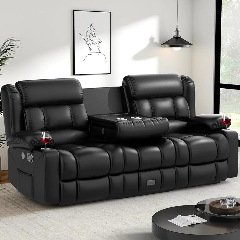3 Seat Reclining Sofa with Storage Drawer USB Ports & Cup Holders Manual Couch