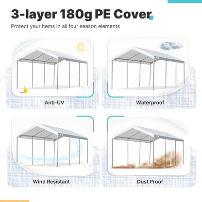 ADVANCE OUTDOOR 10x20 ft Heavy Duty Carport Potable Car Canopy Garage Party Tent Boat Shelter, Adjustable Height from 9.5 ft to 11 ft, Beige